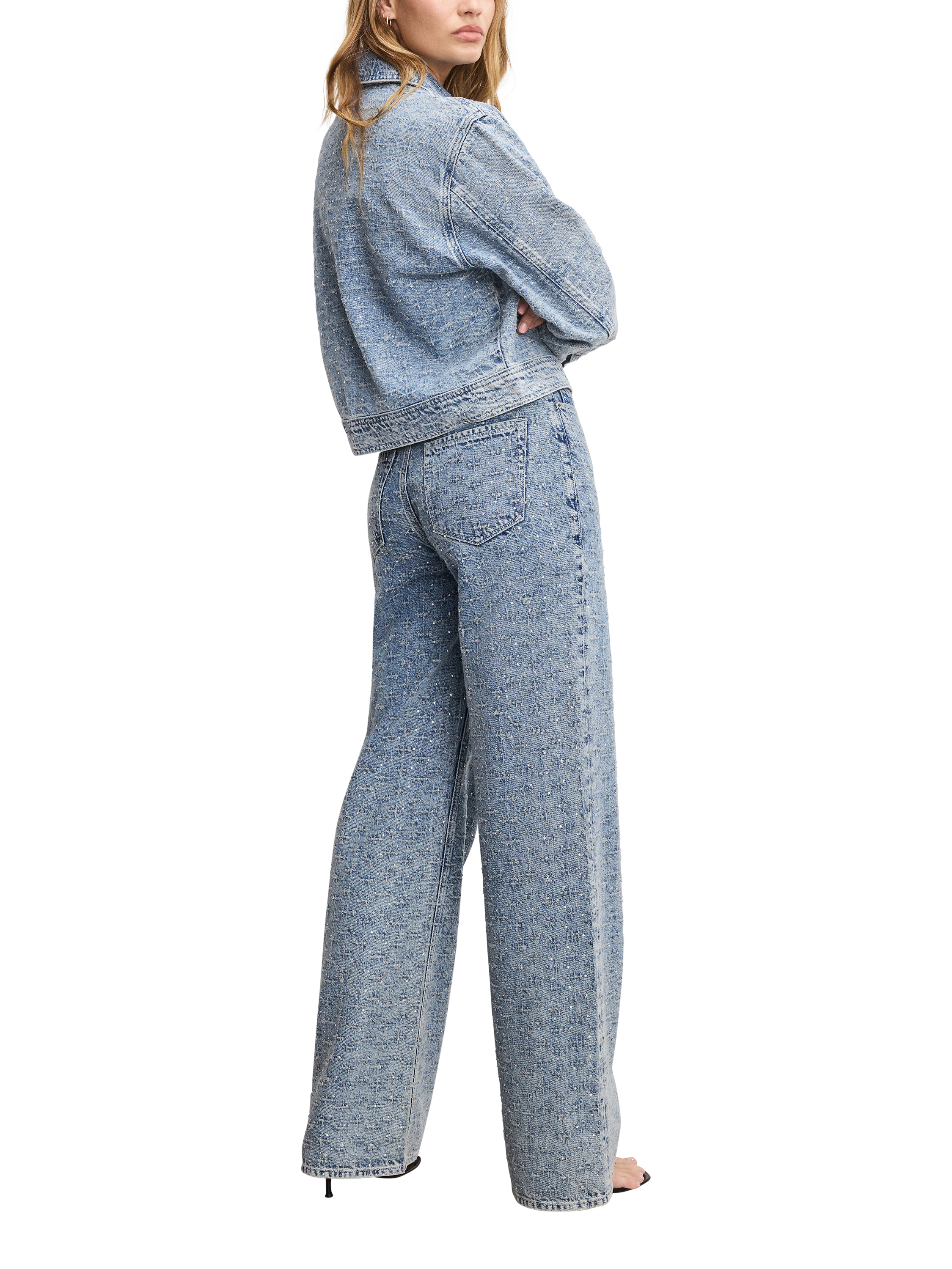 Product image 6 of 6, which shows Good American Good Skate Crystal Jeans, Light Blue, 24