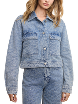 Good American Crystal Embellished Denim Jacket, Light Blue