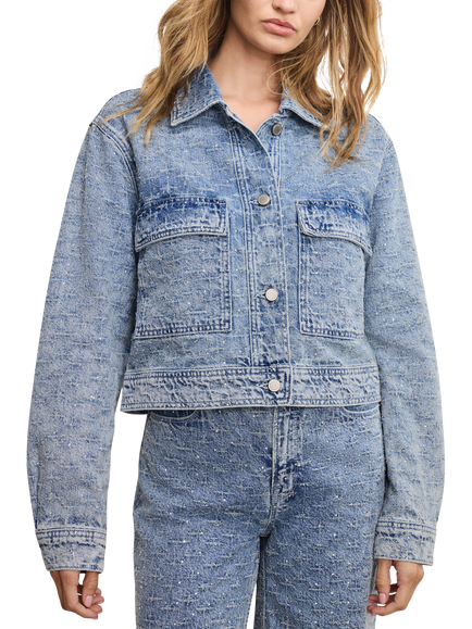 Good American Crystal Embellished Denim Jacket, Light Blue, Light Blue