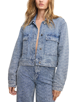 Good American Crystal Embellished Denim Jacket, Light Blue - view 2, Light Blue