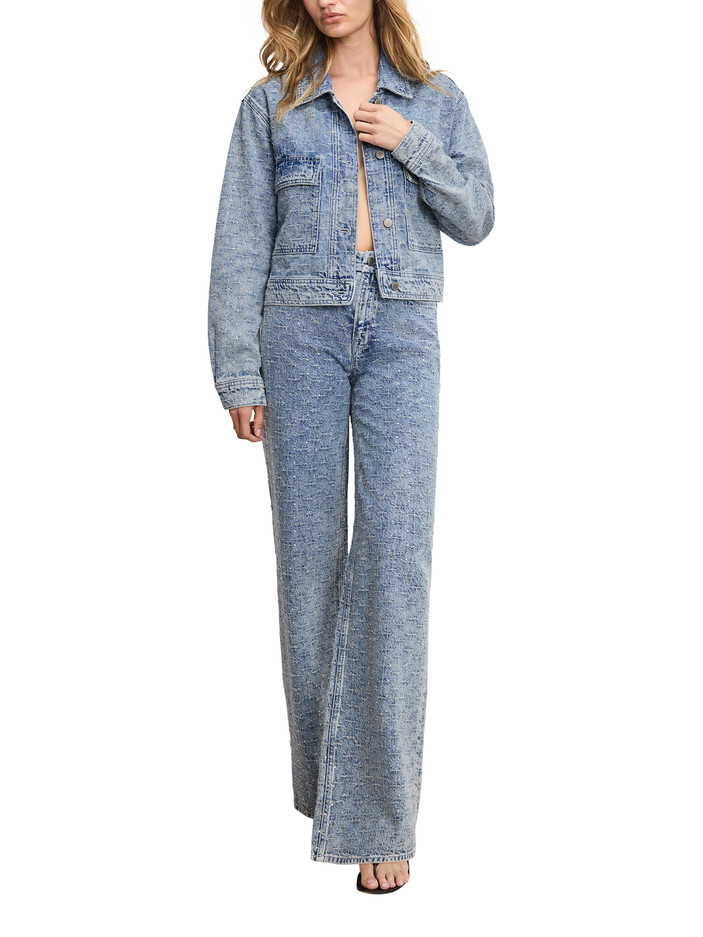 Product image 5 of 5, which shows Good American Crystal Embellished Denim Jacket, Light Blue, XS