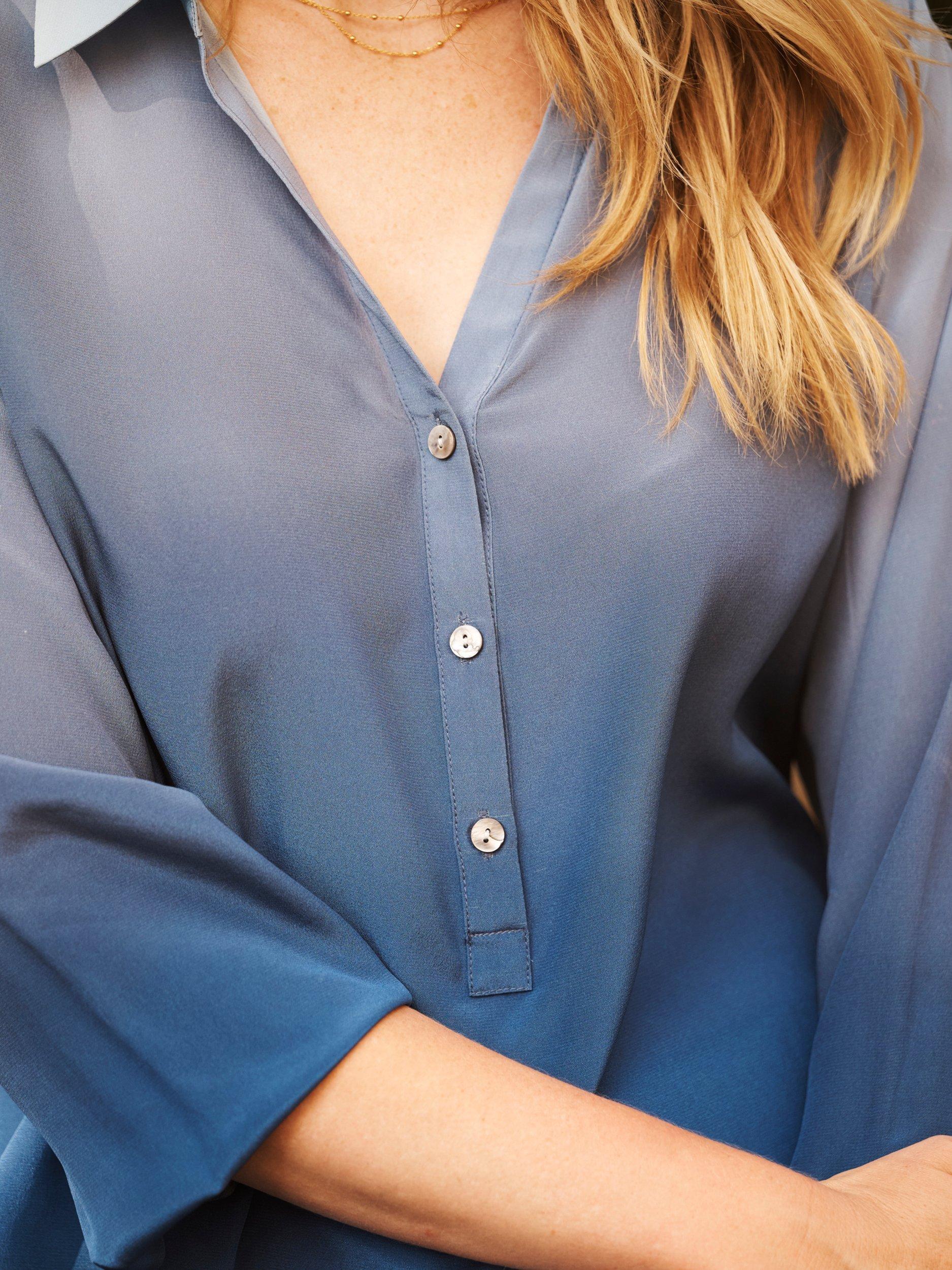 Product image 4 of 6, which shows NRBY Dani Ombre Pure Silk Shirt, Blue, XS