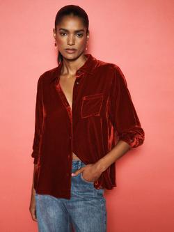 NRBY Chiara Silk Blend Long Sleeve Collar Blouse, Red