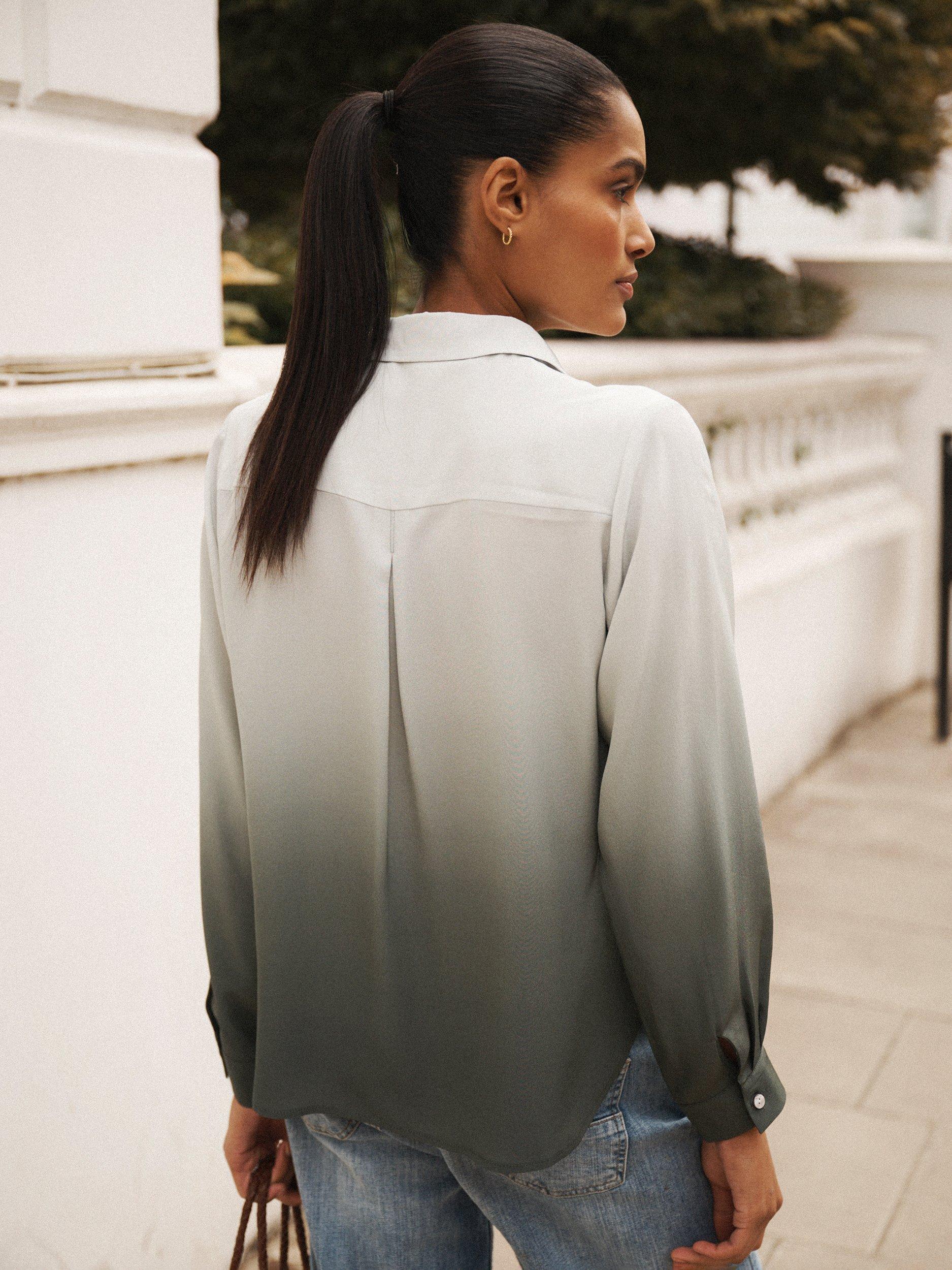 Product image 5 of 7, which shows NRBY Dani Ombre Pure Silk Top, Khaki/Multi, XS