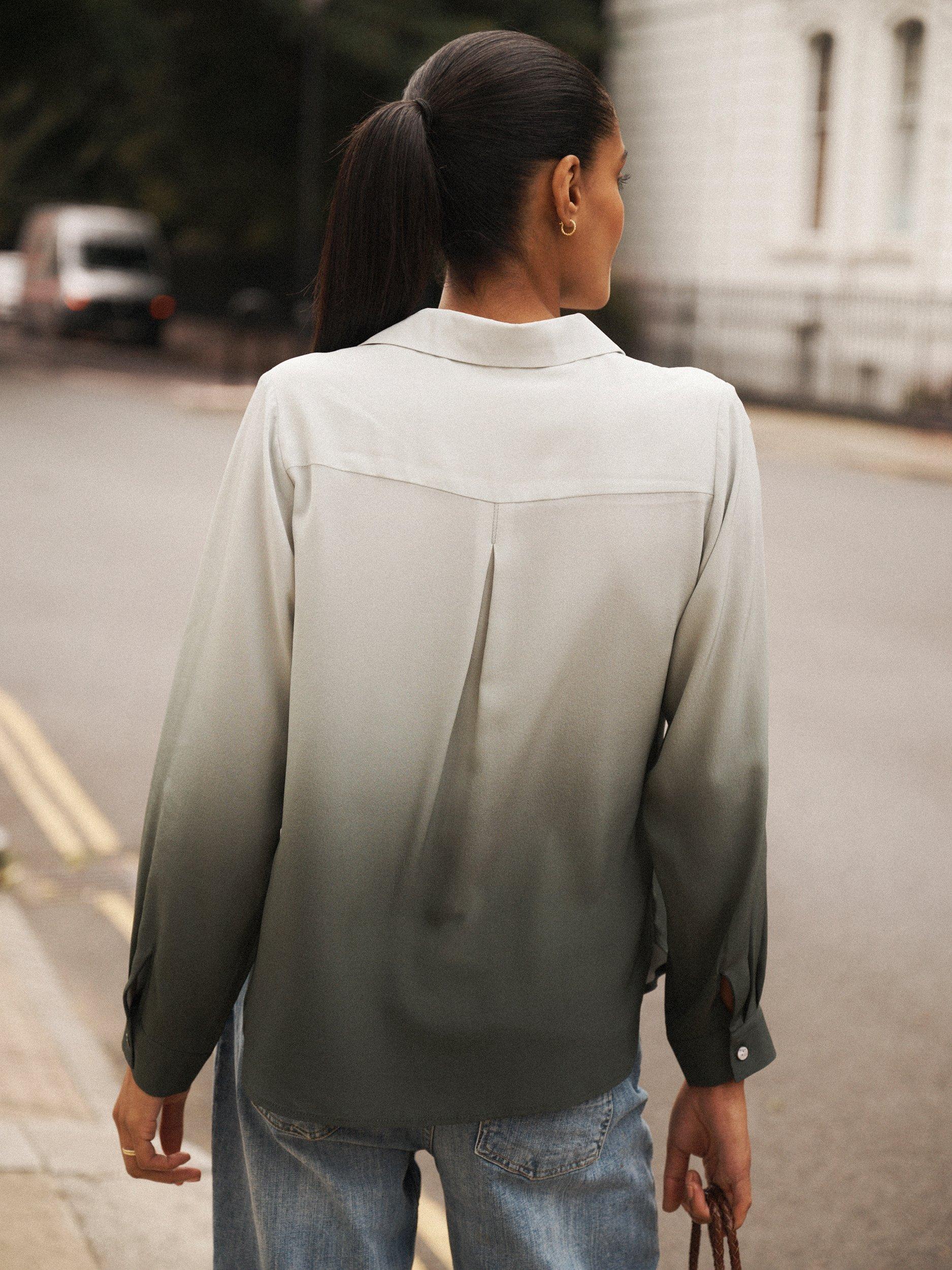 Product image 6 of 7, which shows NRBY Dani Ombre Pure Silk Top, Khaki/Multi, XS