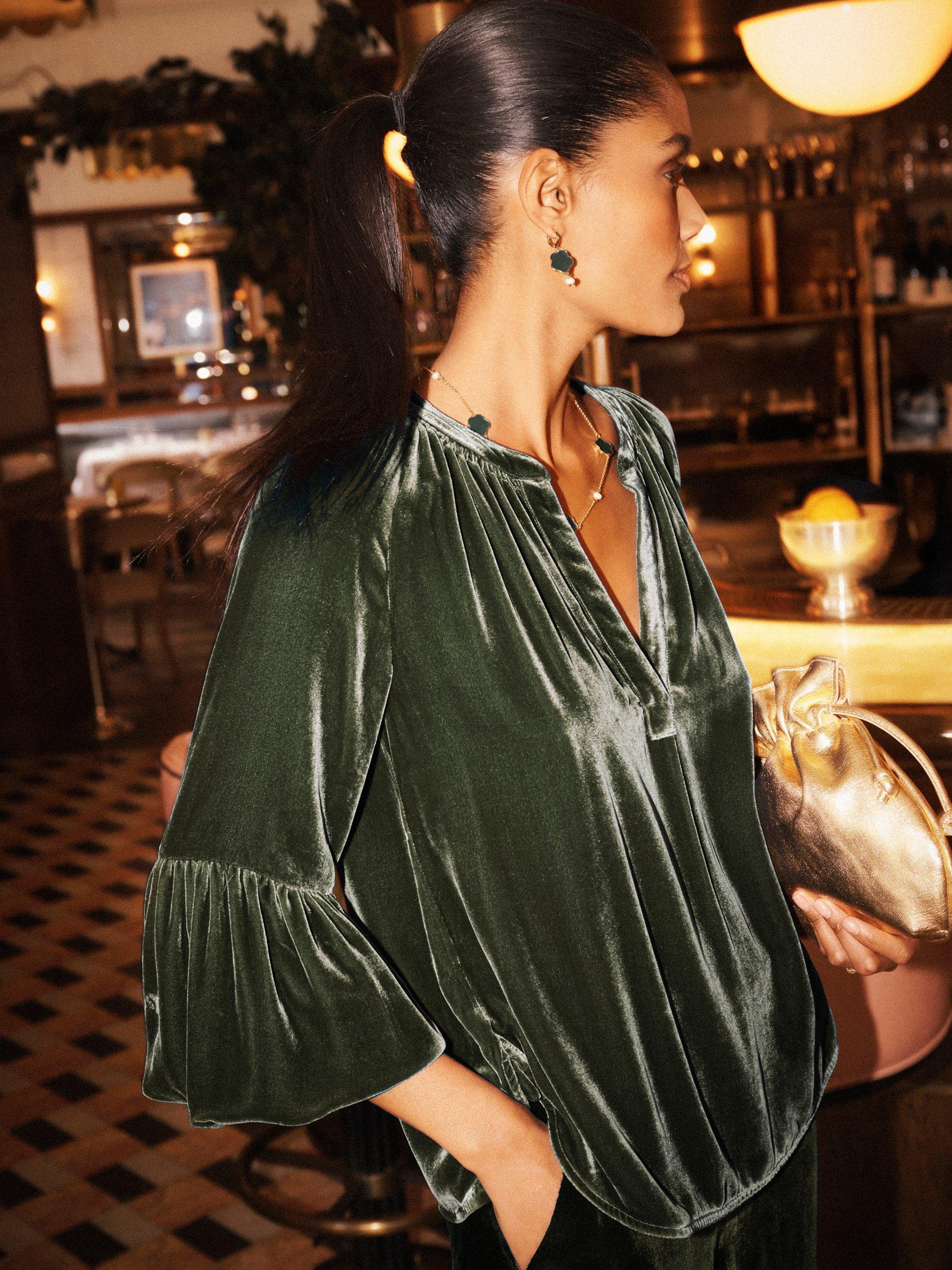 Product image 2 of 7, which shows NRBY Ophelia Velvet Top, Khaki, XS