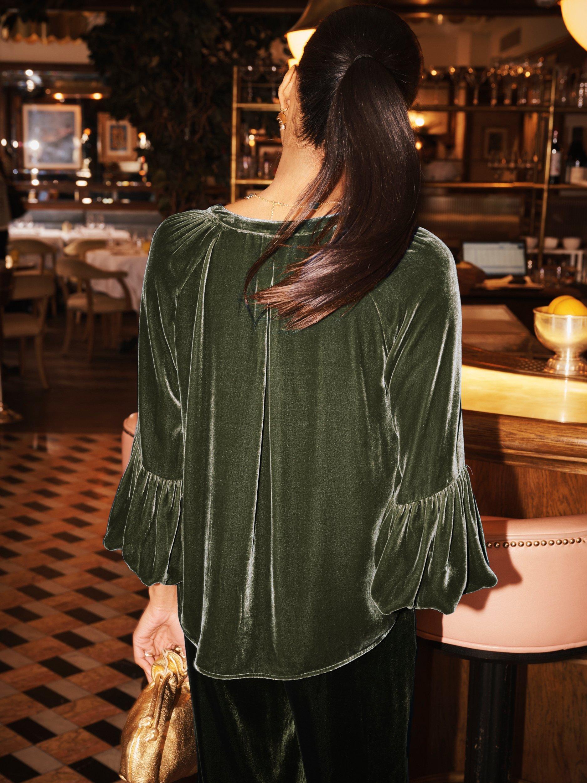 Product image 7 of 7, which shows NRBY Ophelia Velvet Top, Khaki, XS