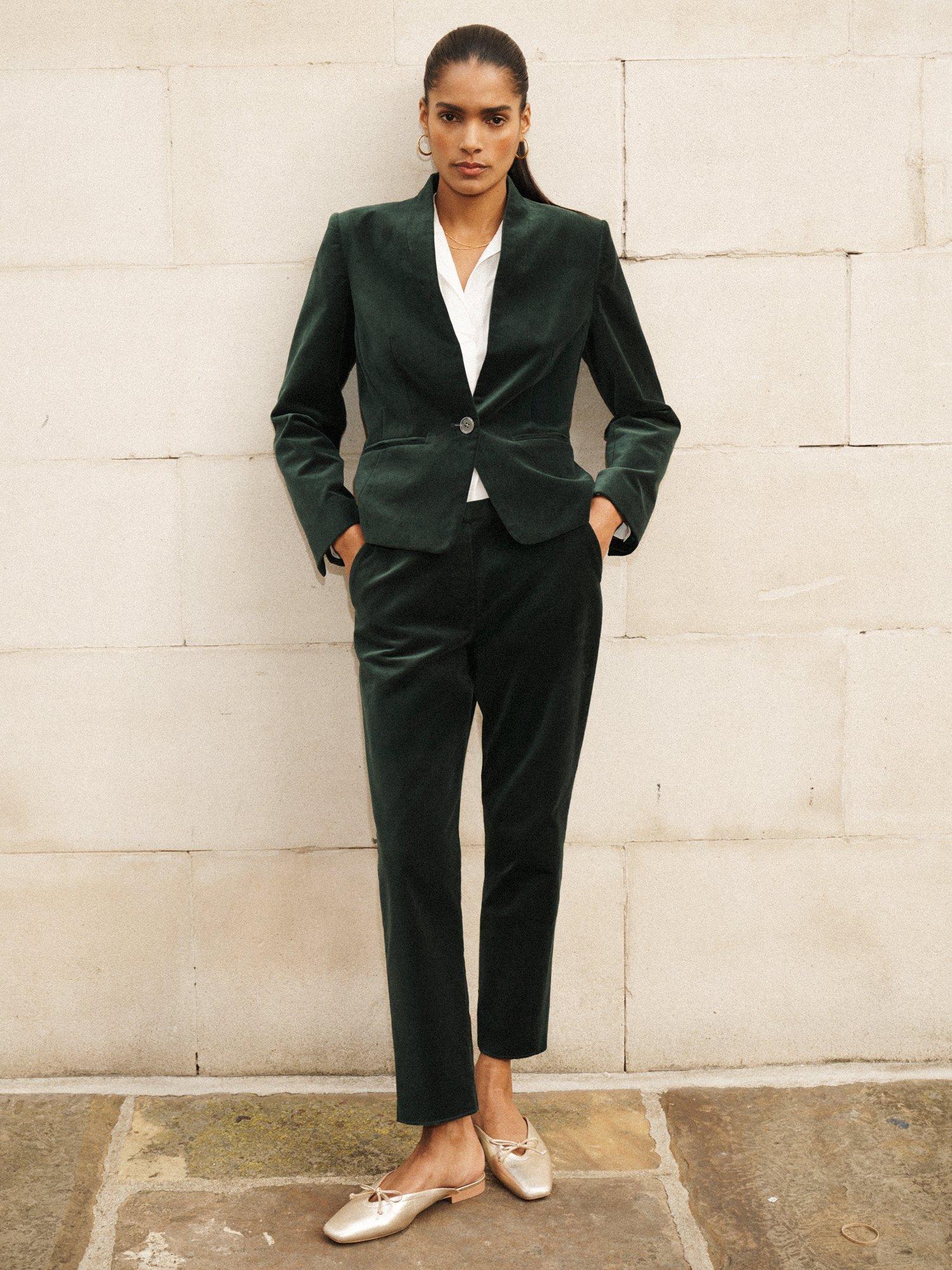 Product image 2 of 8, which shows NRBY Imogen Cotton Velvet Trousers, Forest Green, 8