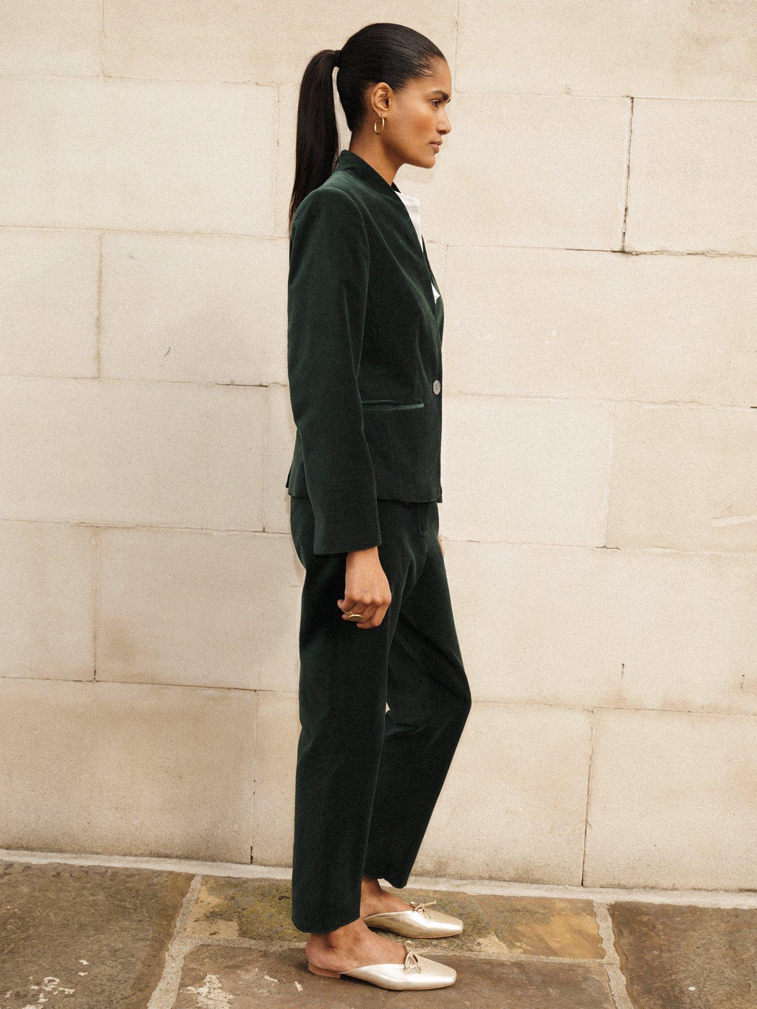 Product image 3 of 8, which shows NRBY Imogen Cotton Velvet Trousers, Forest Green, 8