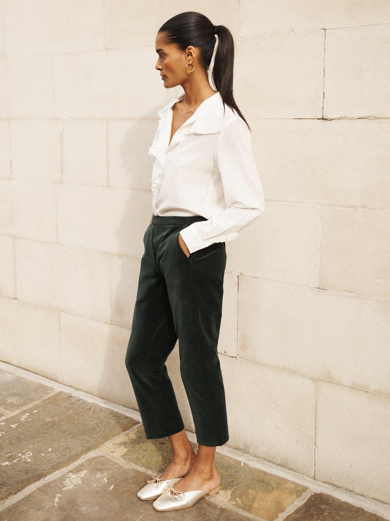 Product image 4 of 8, which shows NRBY Imogen Cotton Velvet Trousers, Forest Green, 8