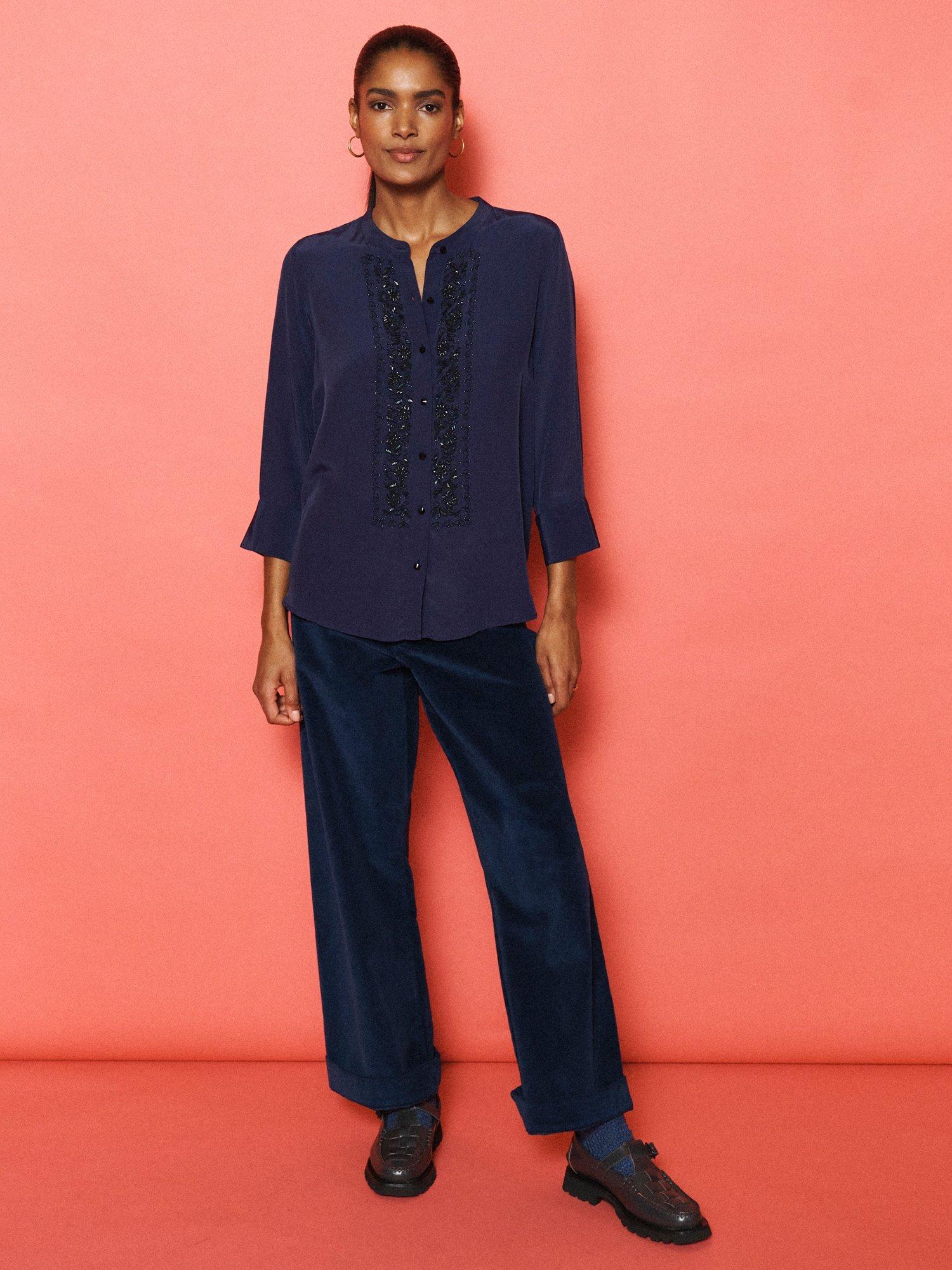 Product image 1 of 7, which shows NRBY Kate Cotton Velvet Trousers, Ink, 8