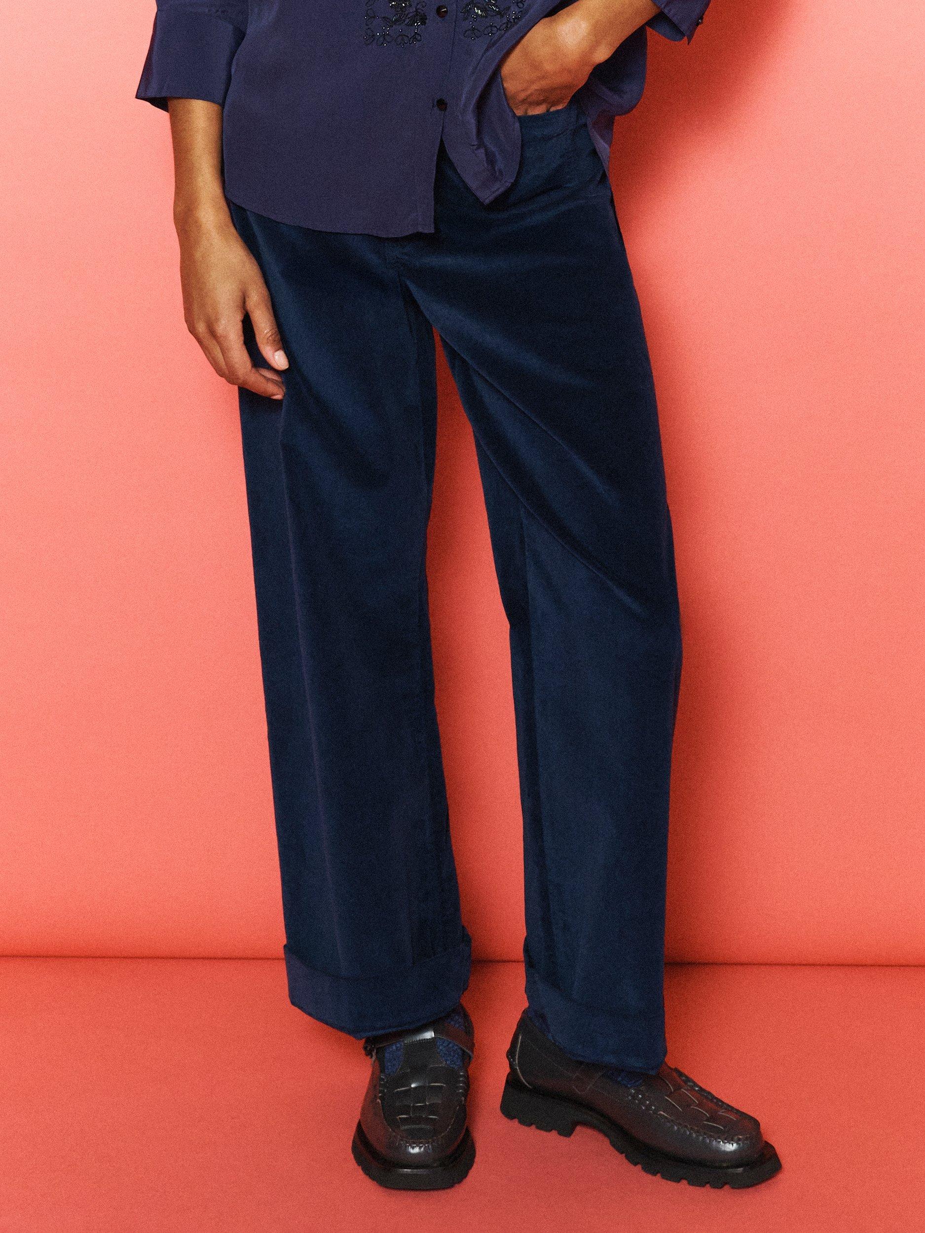 Product image 3 of 7, which shows NRBY Kate Cotton Velvet Trousers, Ink, 8