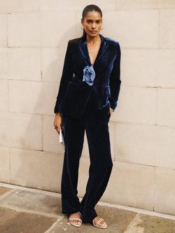 NRBY Thea Velvet Palazzo Trousers, Midnight, Midnight