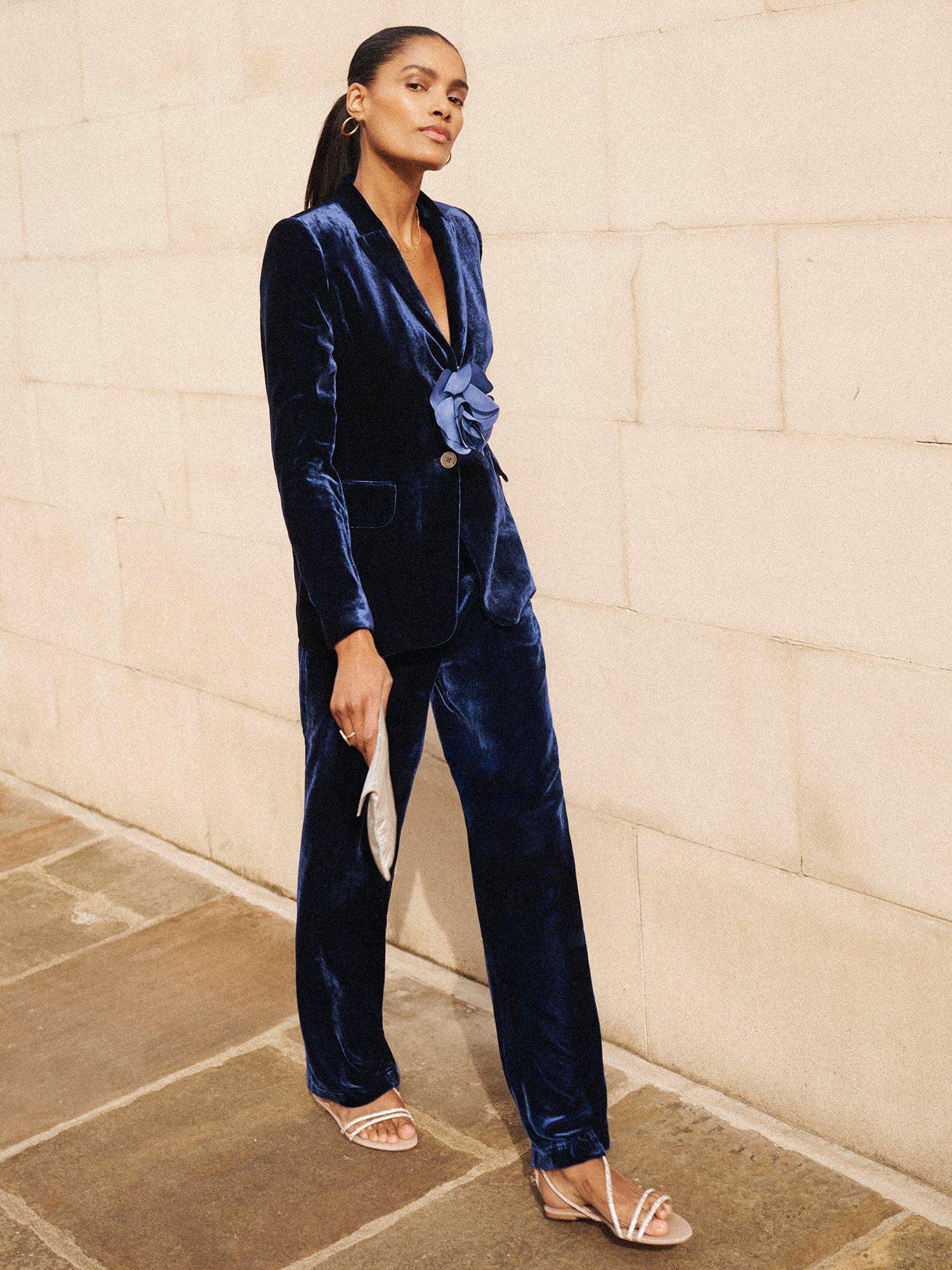 Product image 4 of 6, which shows NRBY Thea Velvet Palazzo Trousers, Midnight, 8