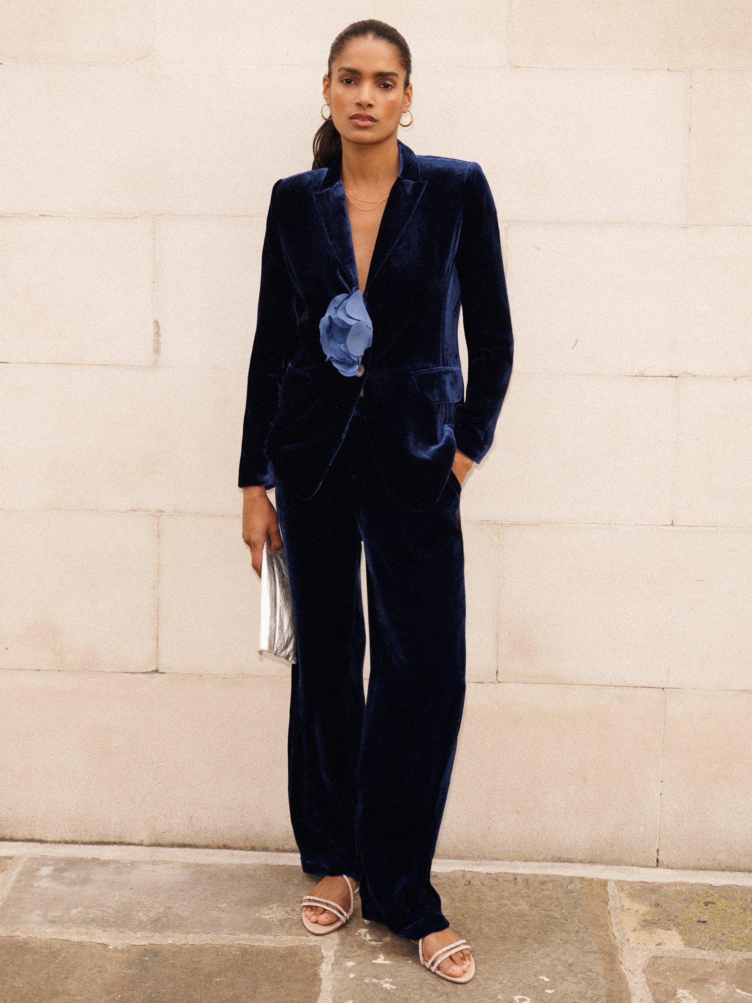 Product image 6 of 6, which shows NRBY Thea Velvet Palazzo Trousers, Midnight, 8