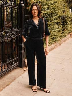 NRBY Thea Velvet Palazzo Trousers, Midnight, Carbon