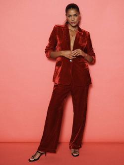 NRBY Thea Velvet Palazzo Trousers, Midnight, Red