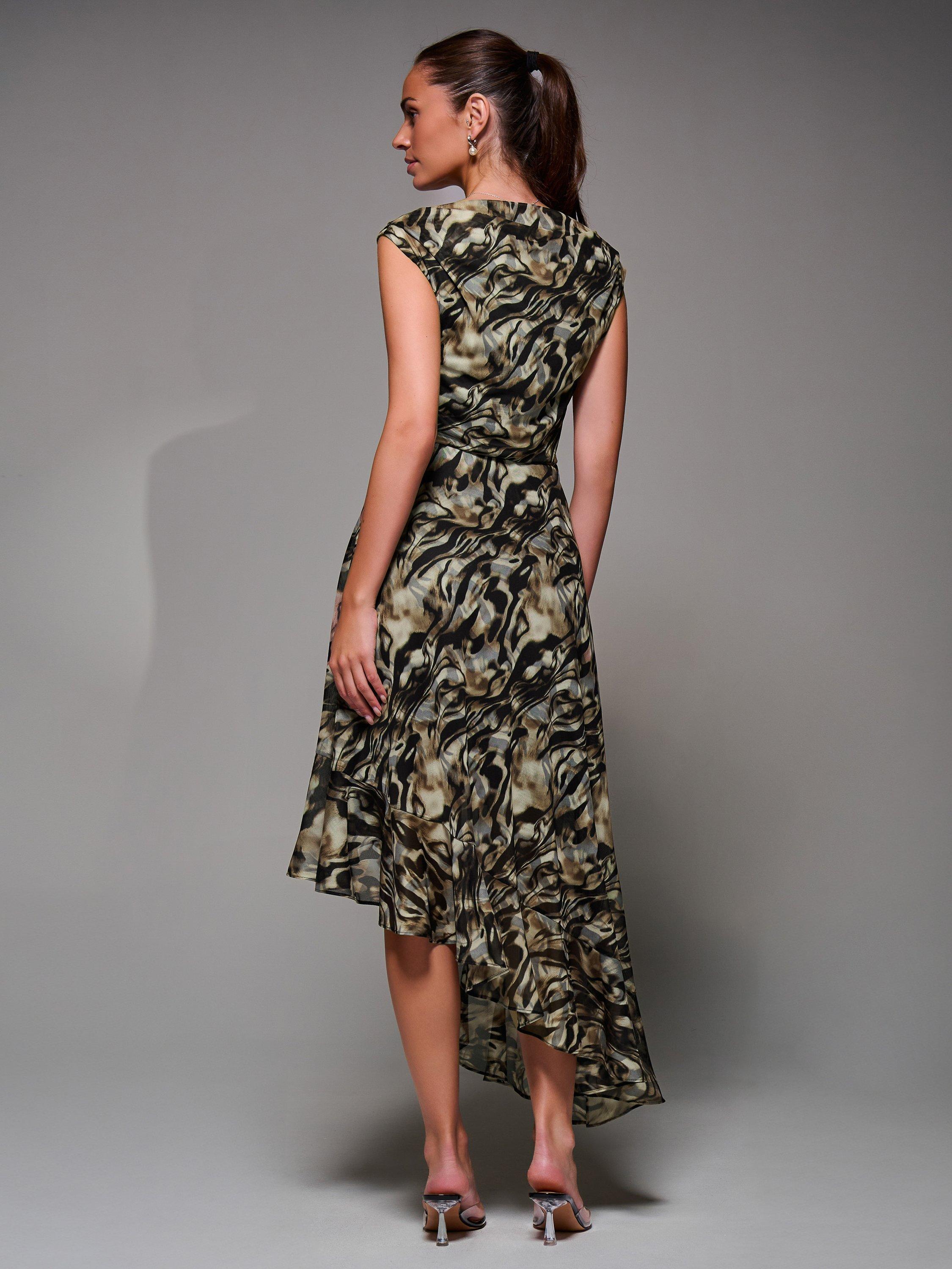 Product image 2 of 6, which shows Jolie Moi Abstract Asymmetric Drape Dress, Brown, 8