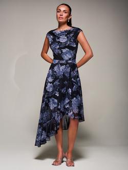 Jolie Moi Floral Asymmetric Mesh Dress, Black, Black