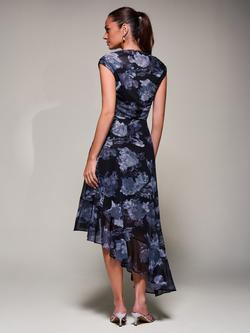 Jolie Moi Floral Asymmetric Mesh Dress, Black - view 2, Black