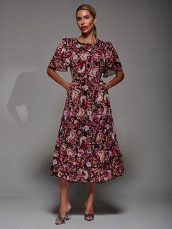 Jolie Moi Floral Frill Detail Chiffon Maxi Dress, Multi, Multi