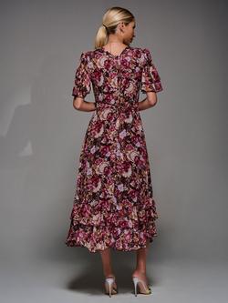 Jolie Moi Floral Frill Detail Chiffon Maxi Dress, Multi - view 2, Multi