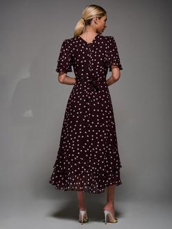 Jolie Moi Spot Frill Detail Chiffon Midaxi Dress, Burgundy - view 2, Burgundy