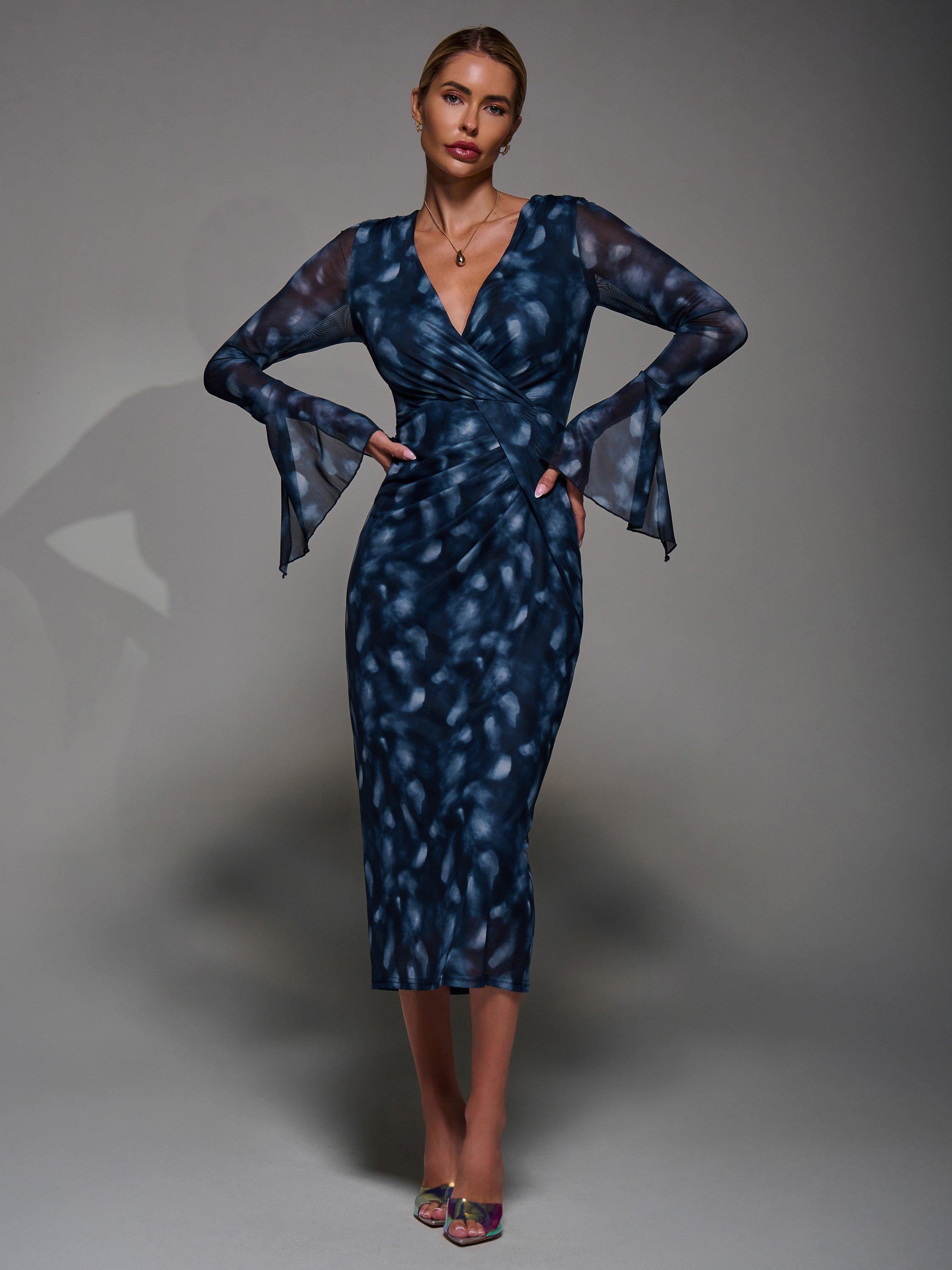 Jolie Moi Abstract Mesh Bodycon Dress, Navy