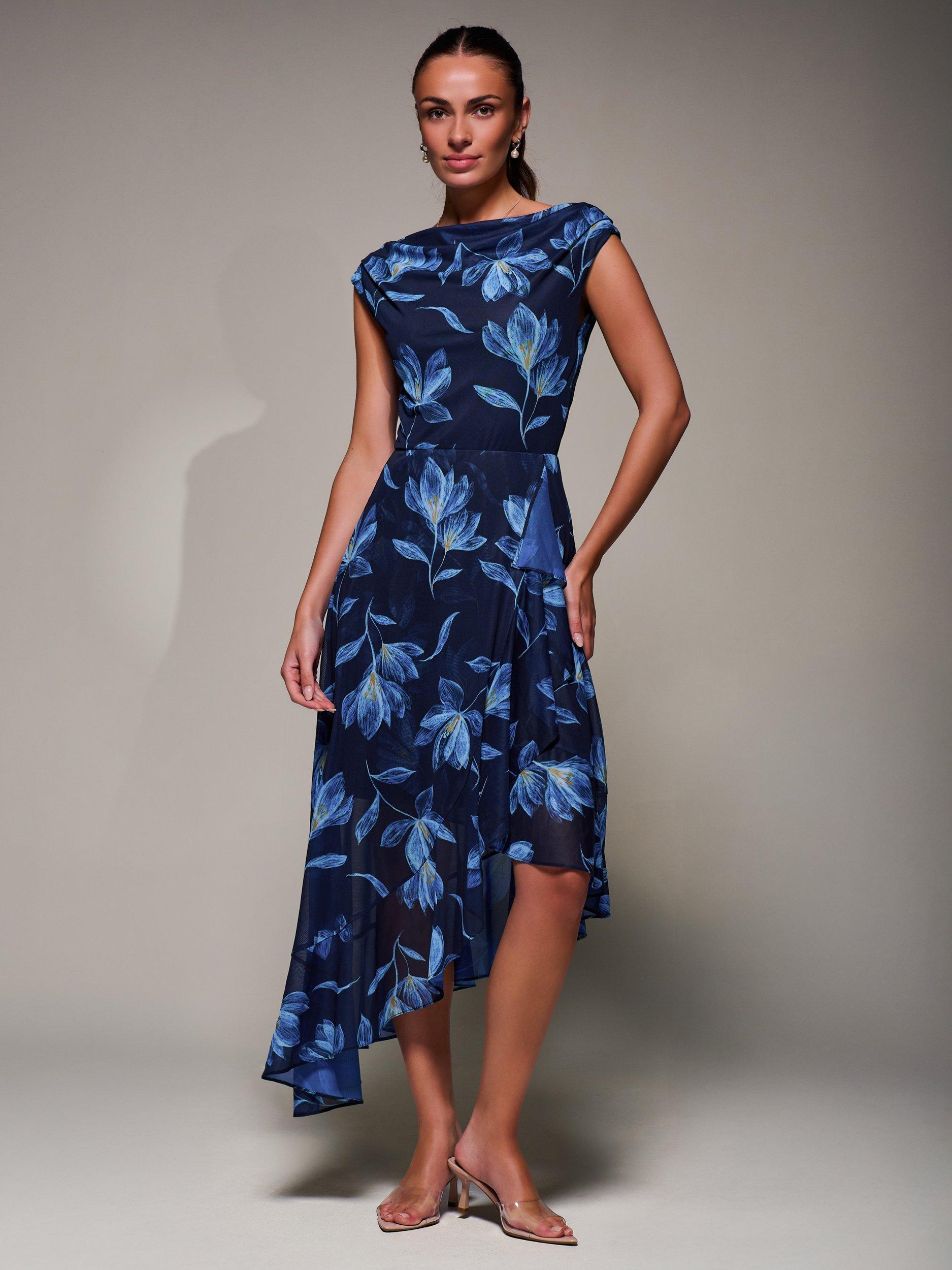 blue floral corset prom dress Blue Floral Corset A-line Homecoming Dress with Tie Shoulders – Ohmollydress main image 0