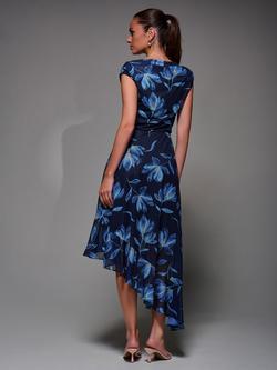 Jolie Moi Floral Mesh Drape Midaxi Dress, Blue Floral - view 2, Blue Floral