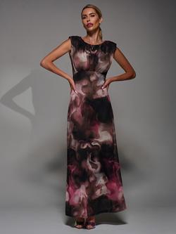 Jolie Moi Abstract Slash Neck Dress, Pink Abstract, Pink Abstract