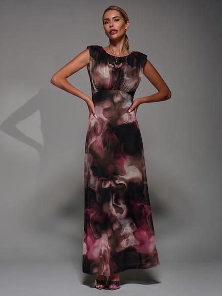 Jolie Moi Abstract Slash Neck Dress, Pink Abstract, Pink Abstract