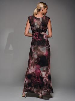 Jolie Moi Abstract Slash Neck Dress, Pink Abstract - view 2, Pink Abstract