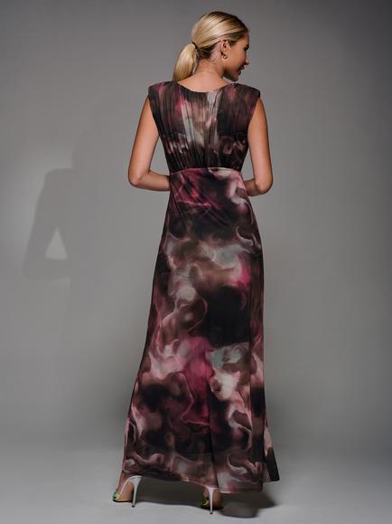 Jolie Moi Abstract Slash Neck Dress, Pink Abstract - view 2, Pink Abstract