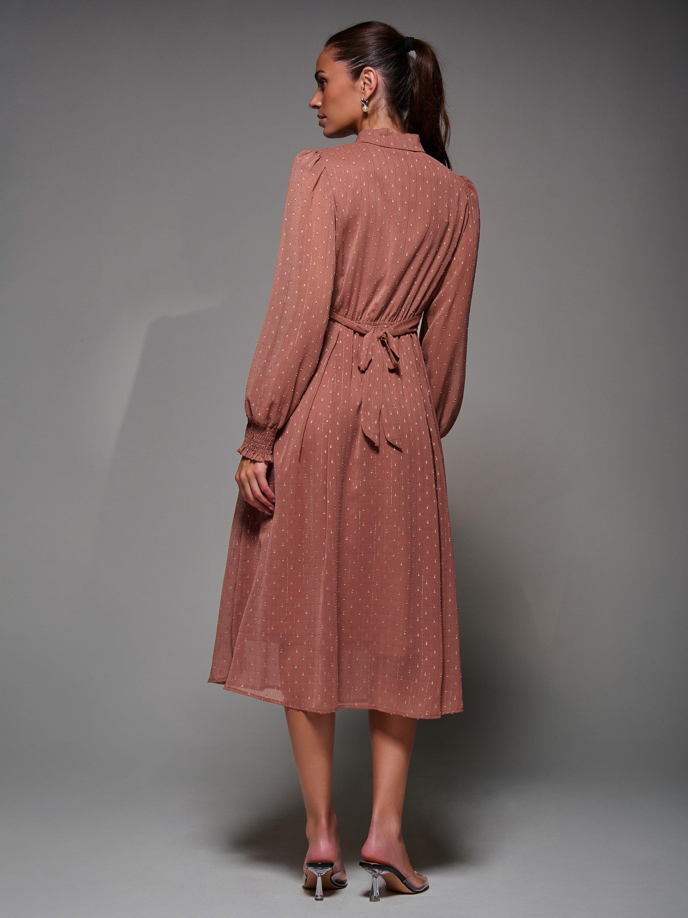 Product image 2 of 6, which shows Jolie Moi Textured Ruffle Shirt Dress , Dark Pink, 8