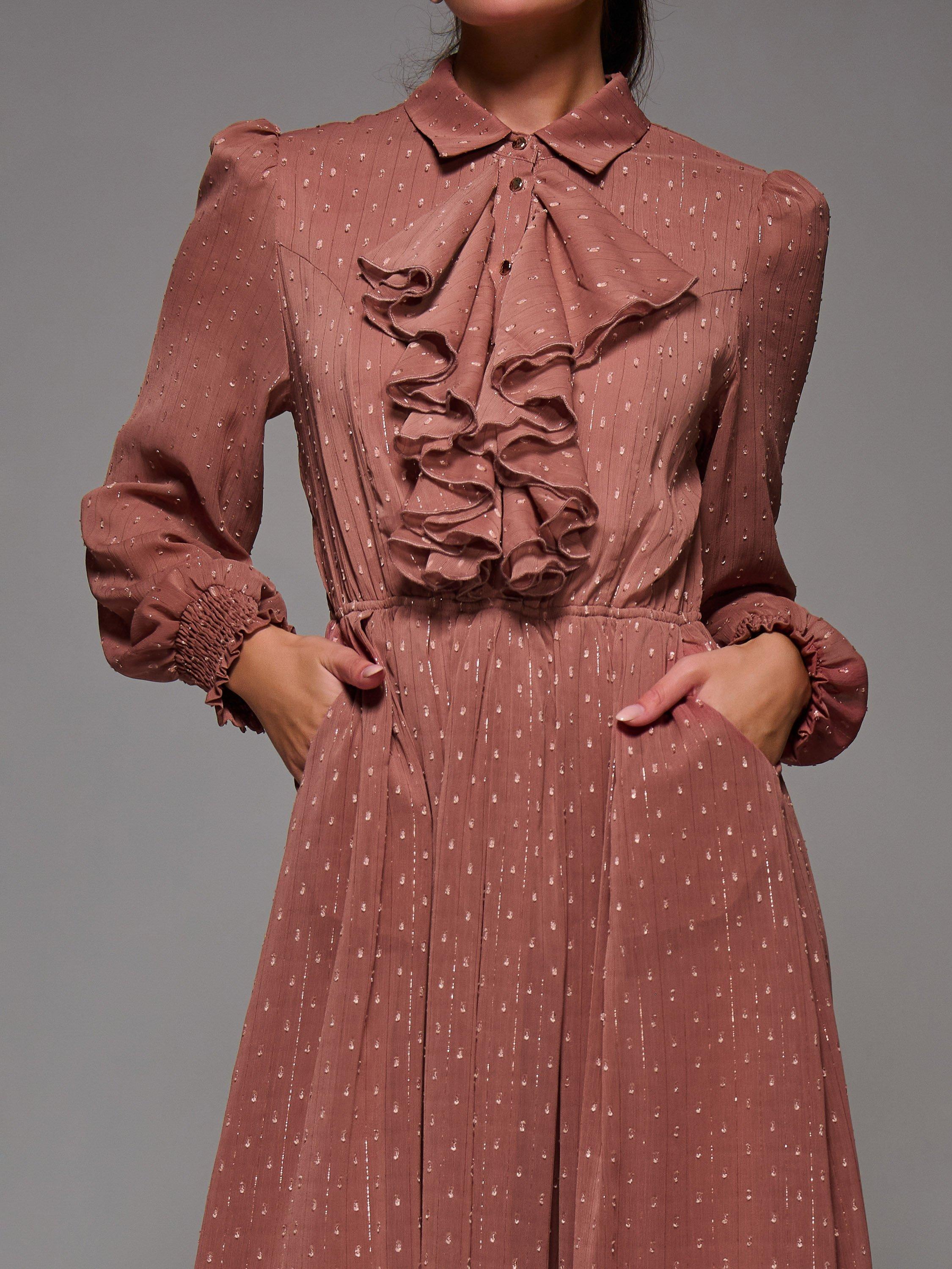 Product image 4 of 6, which shows Jolie Moi Textured Ruffle Shirt Dress , Dark Pink, 8