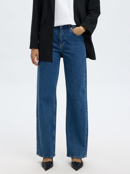 Selected Bea Wide Leg Jeans, Blue - view 2, Blue
