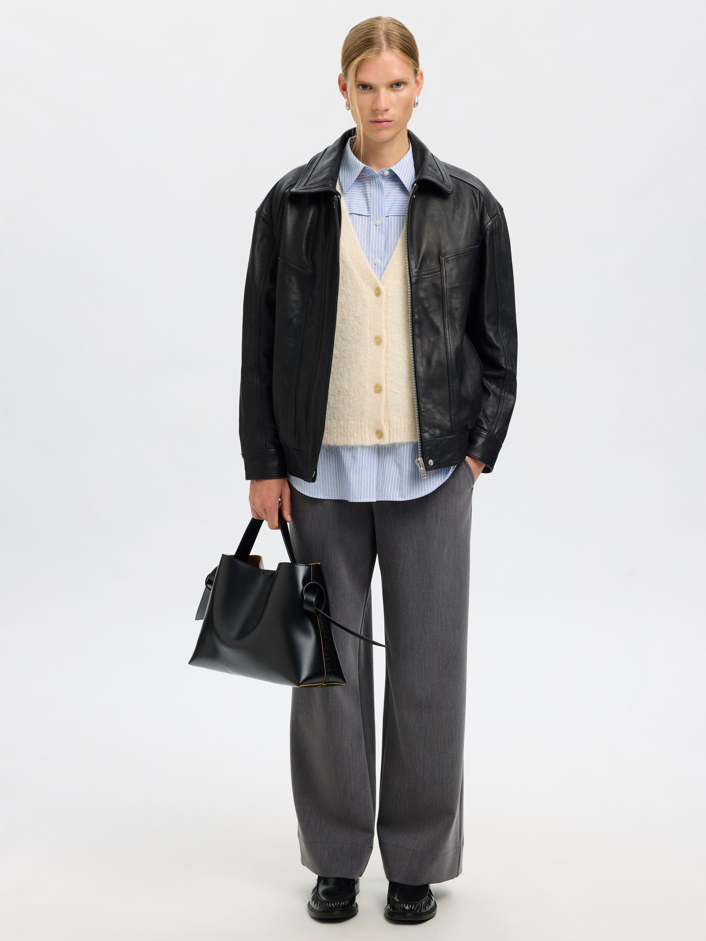 Product image 3 of 8, which shows Selected Mercy Pure Leather Jacket, Black, 34