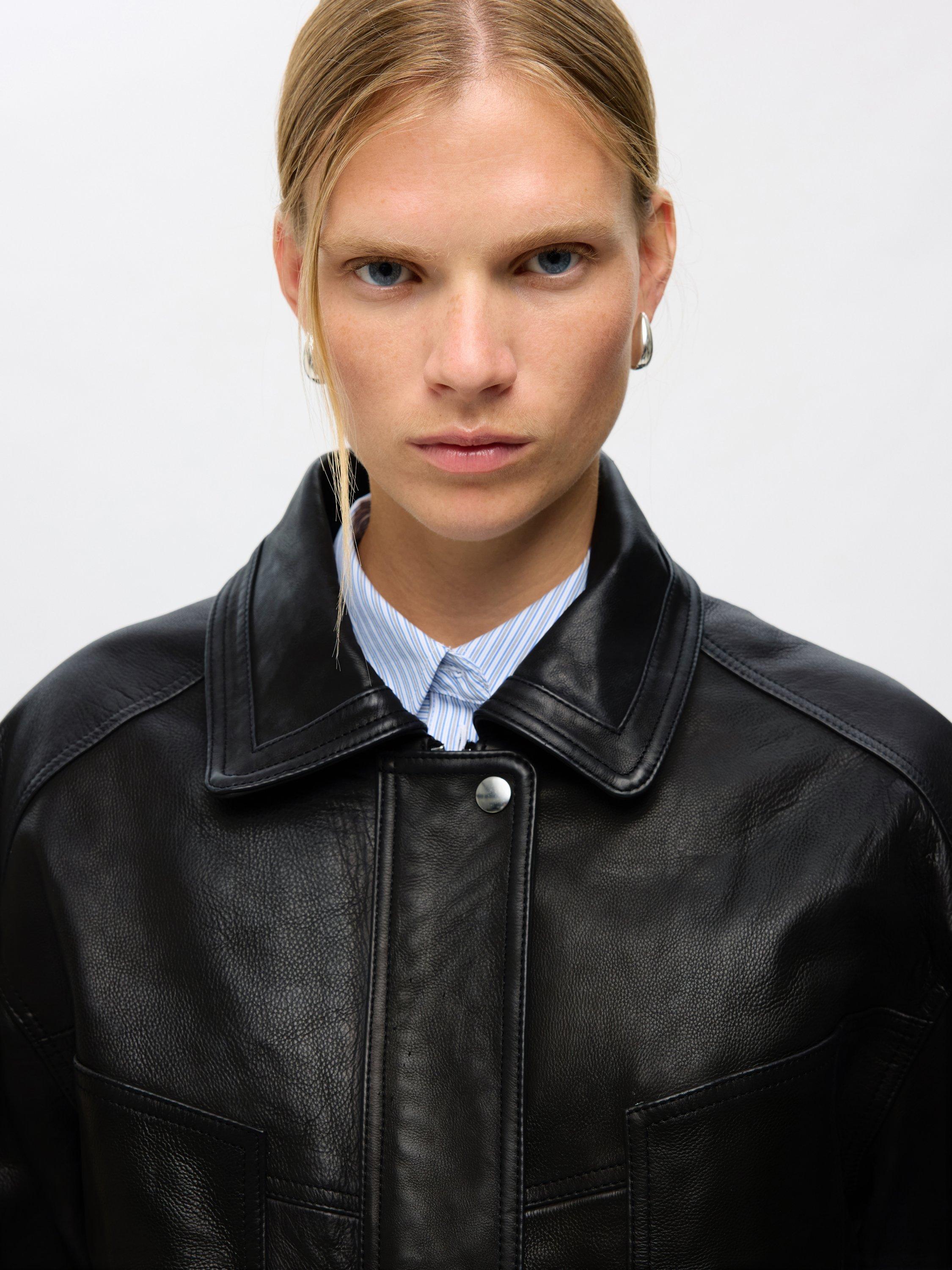Product image 4 of 8, which shows Selected Mercy Pure Leather Jacket, Black, 34