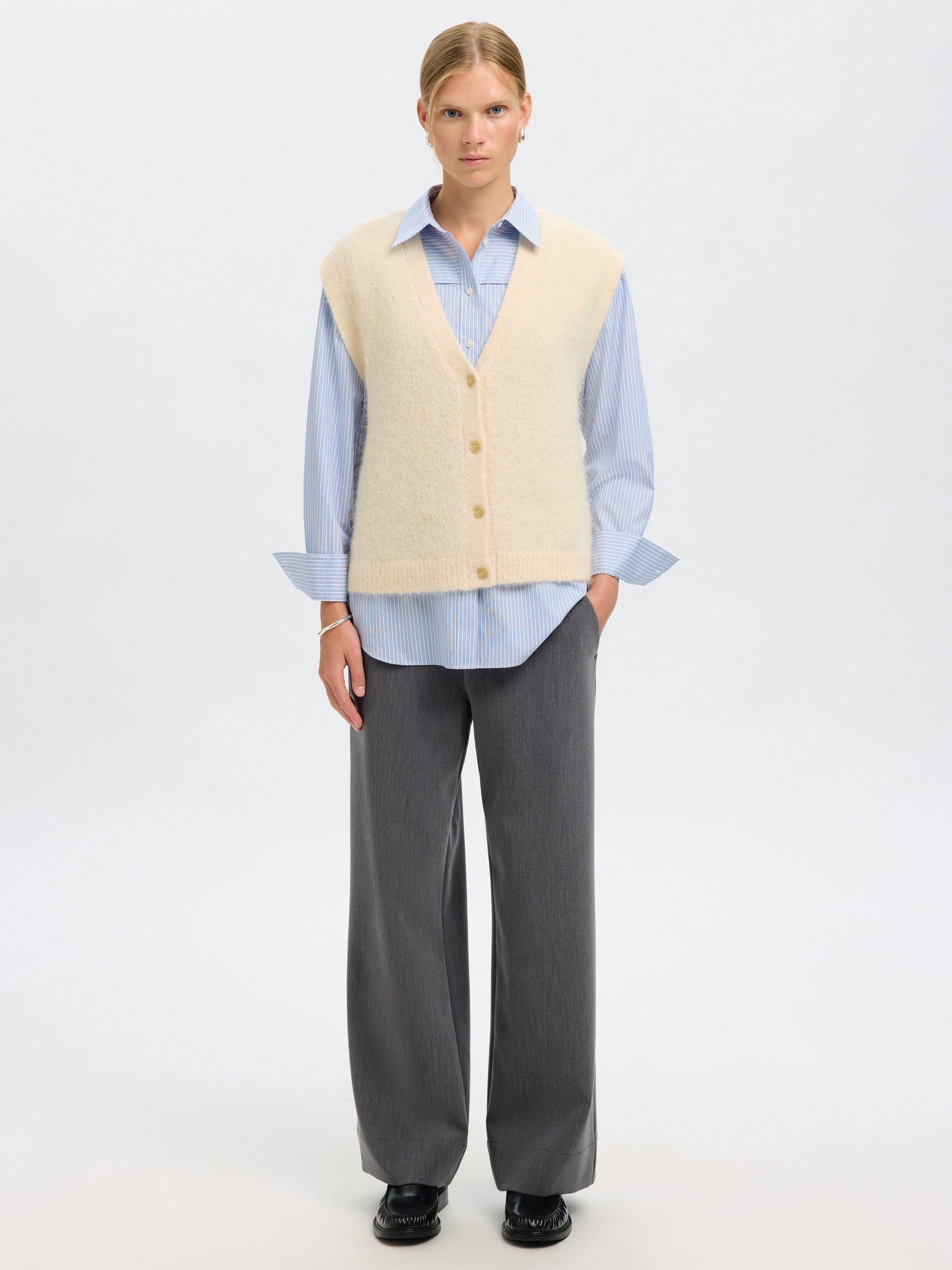 Product image 1 of 7, which shows Selected Gabella Wool Blend Knit Vest Top, Cream, XS