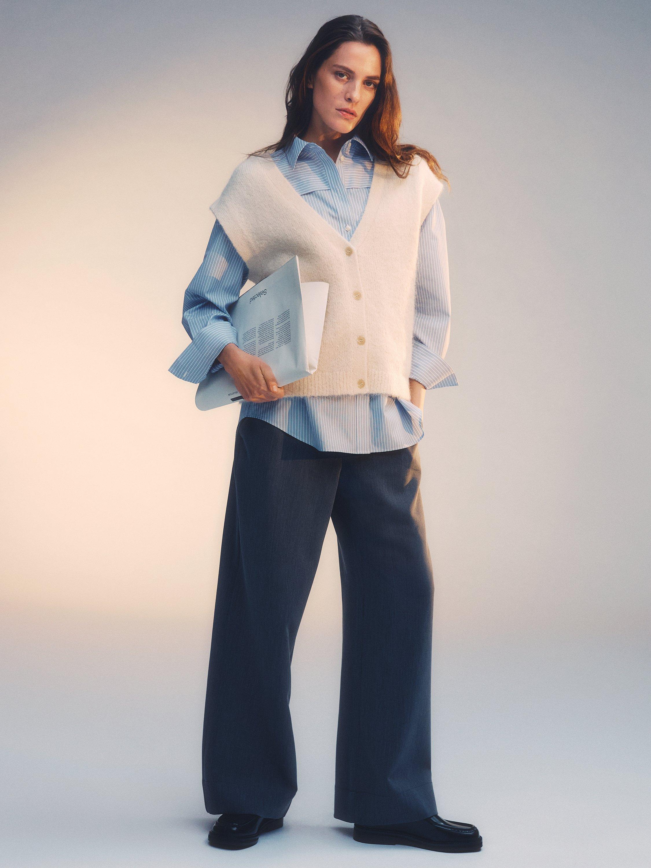 Product image 6 of 7, which shows Selected Gabella Wool Blend Knit Vest Top, Cream, XS