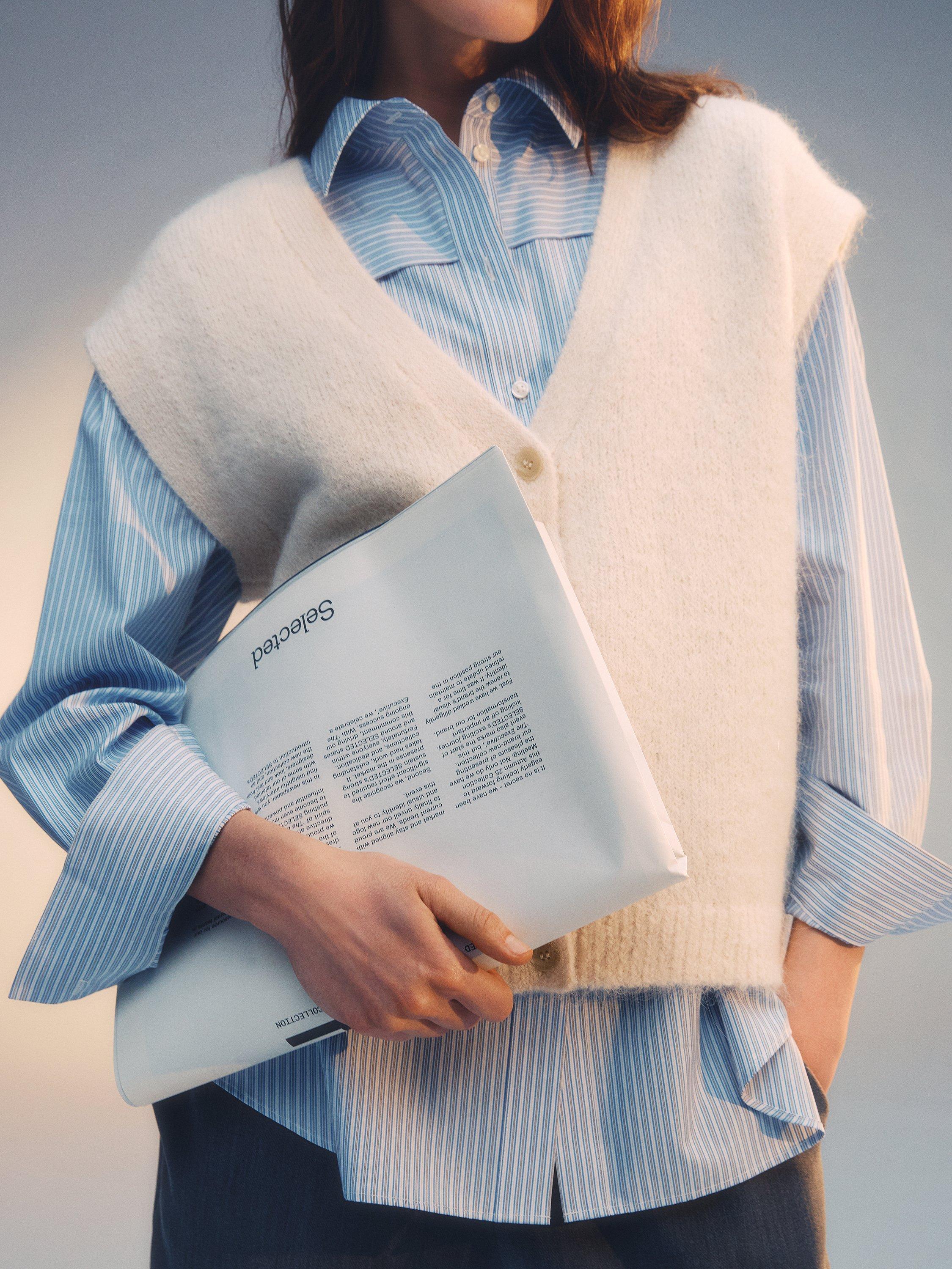 Product image 7 of 7, which shows Selected Gabella Wool Blend Knit Vest Top, Cream, XS