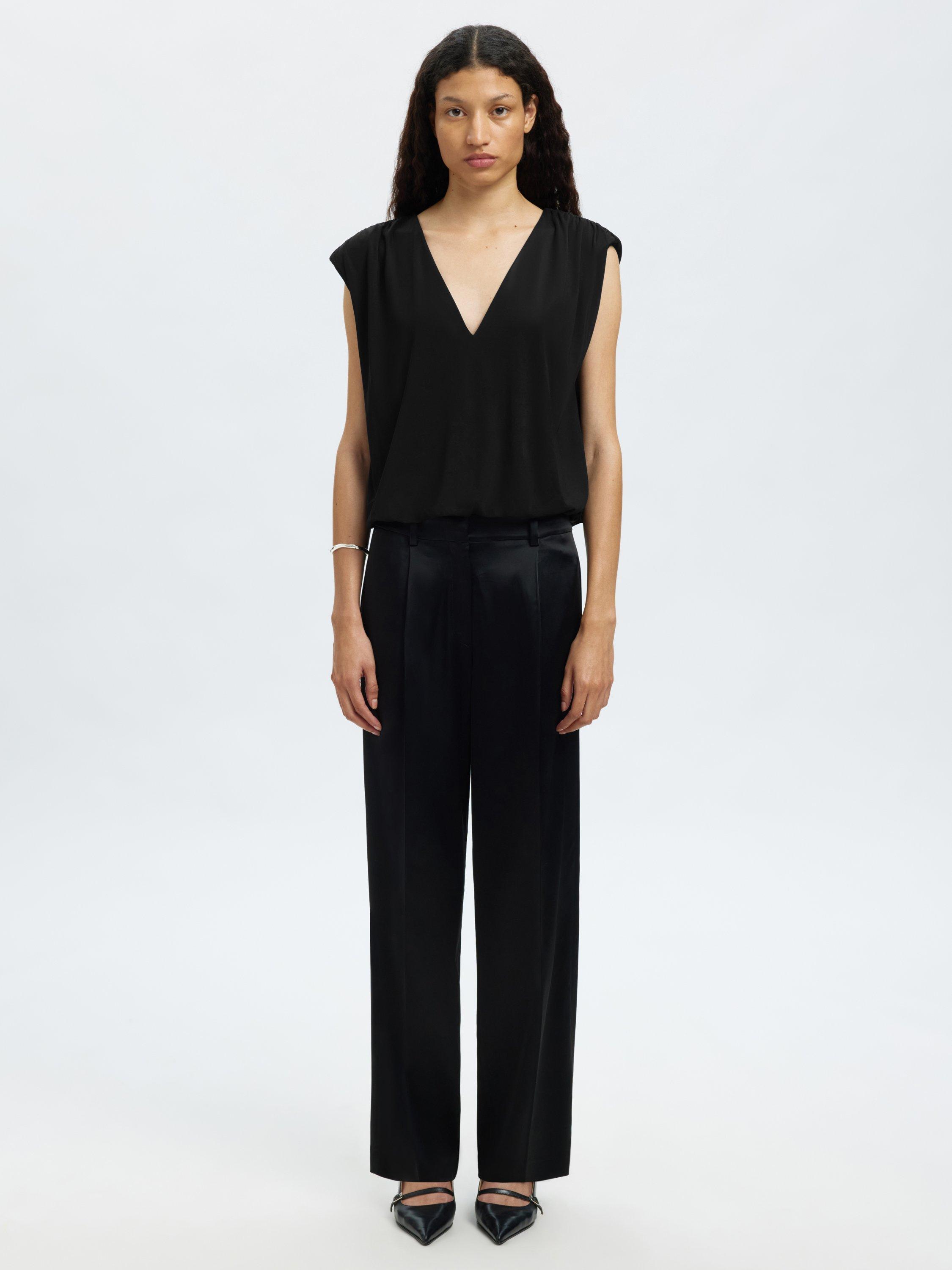 Product image 1 of 7, which shows Selected Mira V-Neck Sleeveless Top, Black, XS