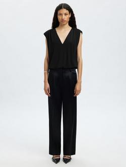 Selected Mira V-Neck Sleeveless Top, Black, Black