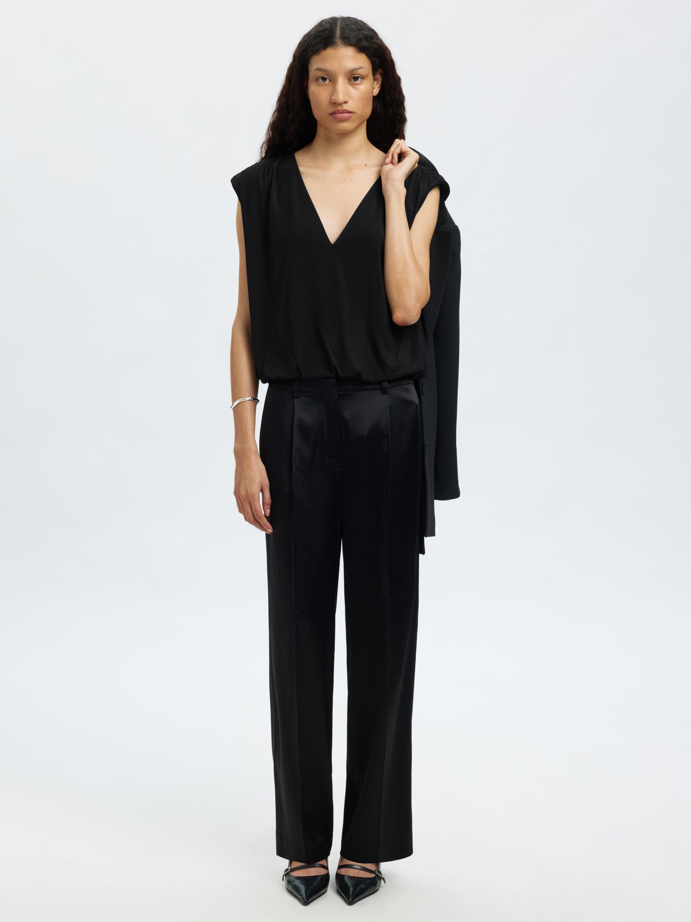 Product image 2 of 7, which shows Selected Mira V-Neck Sleeveless Top, Black, XS