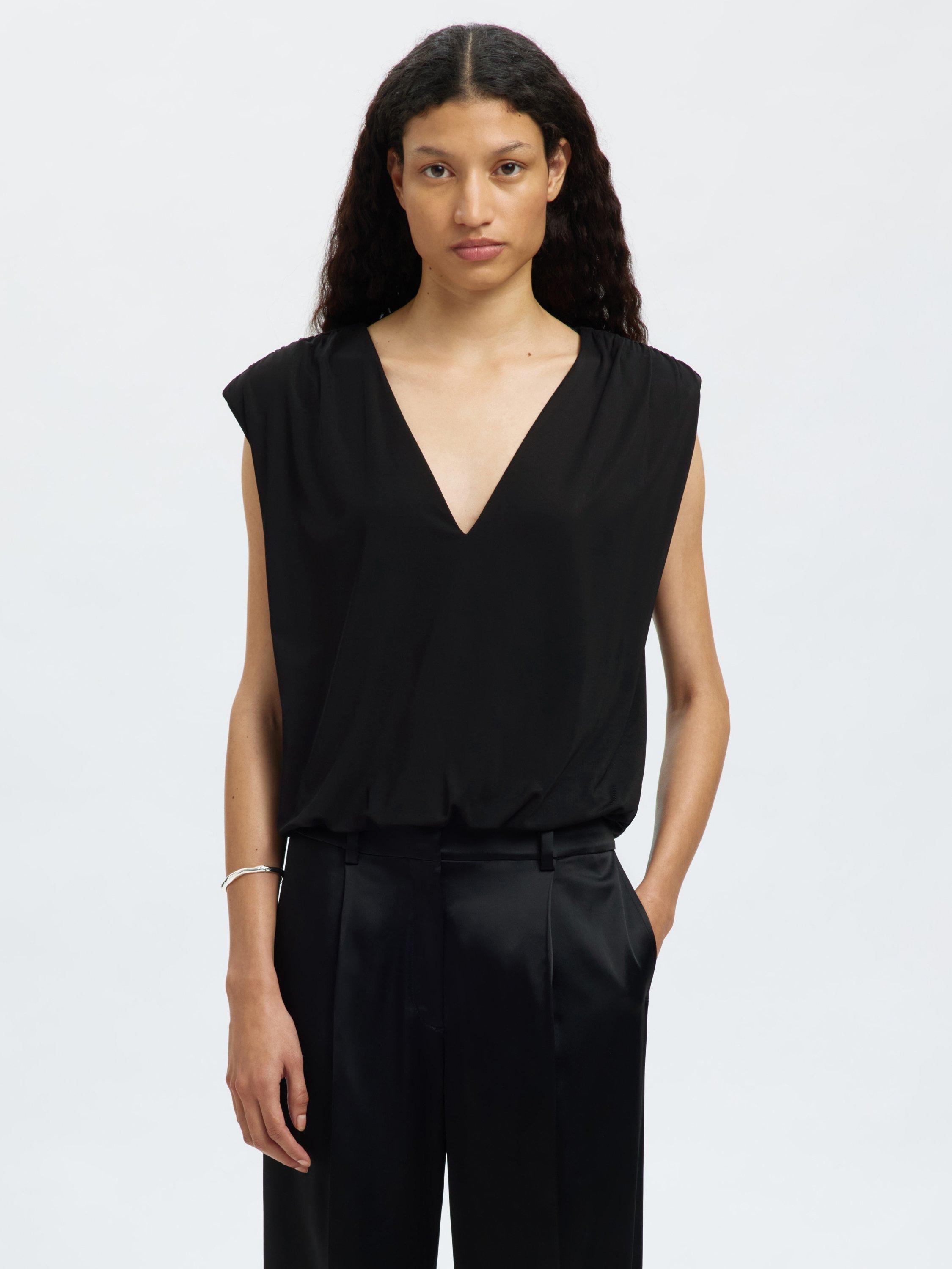 Product image 4 of 7, which shows Selected Mira V-Neck Sleeveless Top, Black, XS