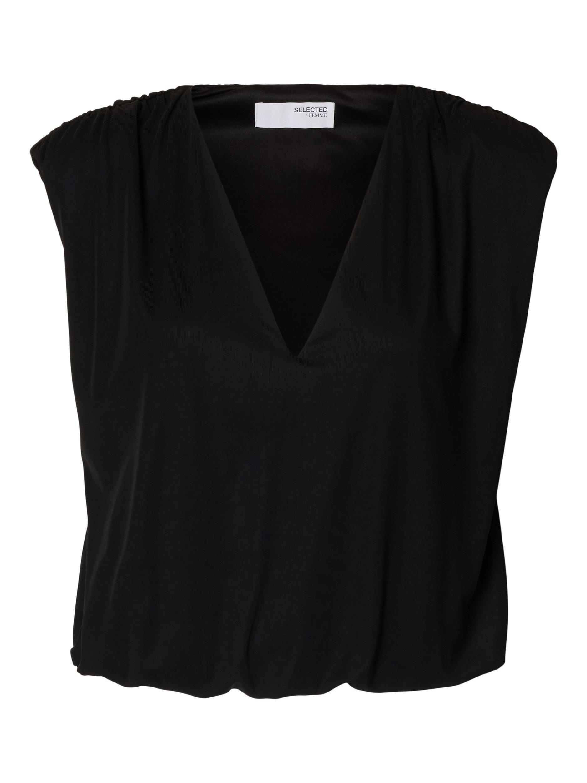 Product image 6 of 7, which shows Selected Mira V-Neck Sleeveless Top, Black, XS
