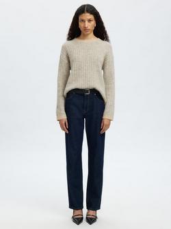 Selected Alva Textured Stripe Wool Rich Jumper, Cream, Cream