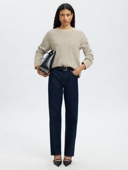 Selected Alva Textured Stripe Wool Rich Jumper, Cream - view 2, Cream