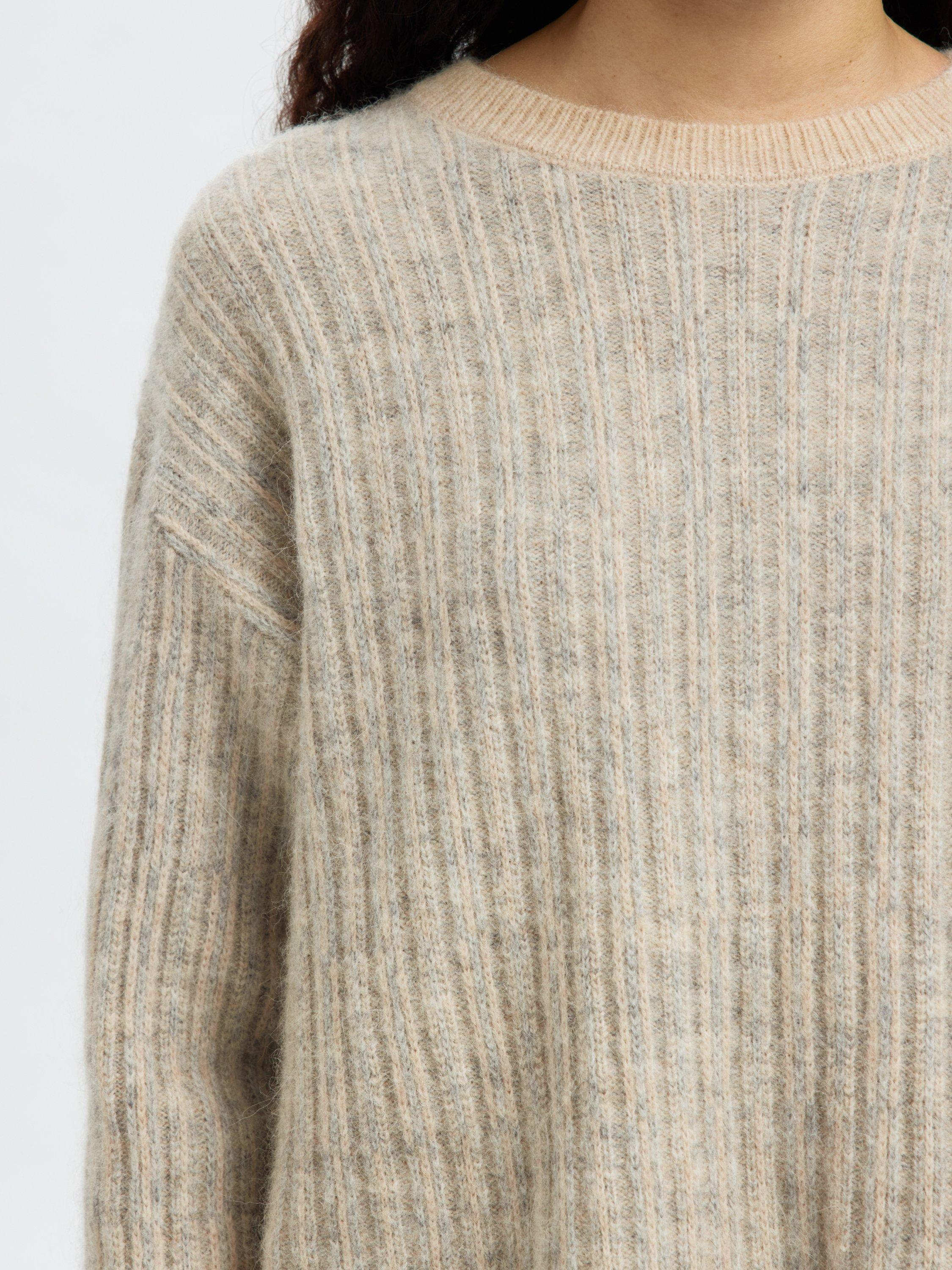 Product image 4 of 7, which shows Selected Alva Textured Stripe Wool Rich Jumper, Cream, XS